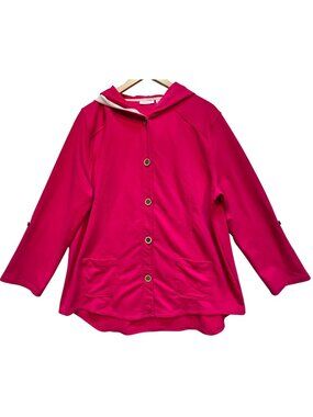 Susan Graver Women's Weekend French Terry Jacket Roll-Tab Sleeve XL Rich Fuchsia